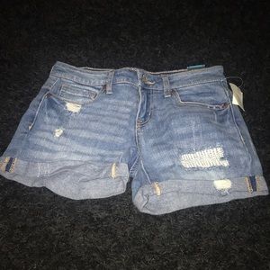 Aeropostale midi distressed denim shorts